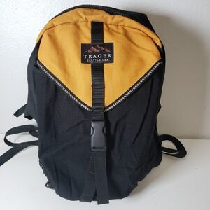 Vintage Traeger Backpack Orange Black Hiking Camping Outdoorsman Gorpcore Travel